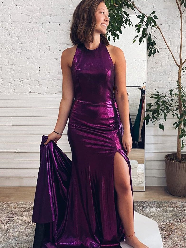 Halter Long Purple Prom Dresses, Mermaid Prom Dresses, Popular Prom Dresses, 2021 Prom Dresses, Newest Prom Dresses