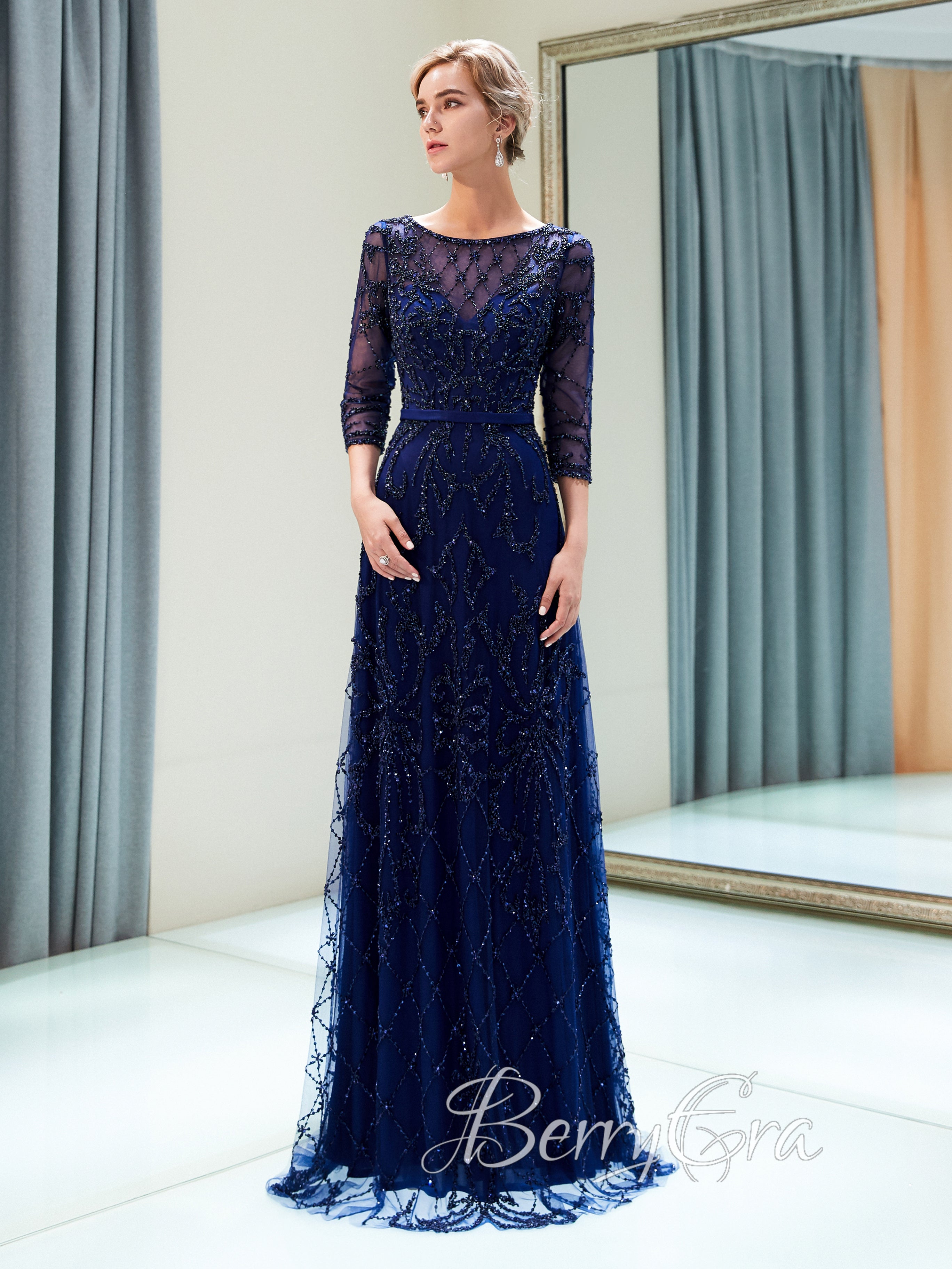 Long Sleeves Beaded Prom Dresses, A-line Prom Dresses, Newest 2023 Prom Dresses, Formal Dresses, Evening Dresses