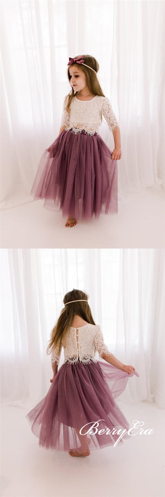 2 Pieces Lace Top Tulle Flower Girl Dresses, Lovely Flower Girl Dresses