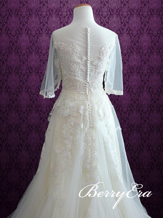 Romantic Lace Tulle Wedding Dresses, Counrty Wedding Dresses