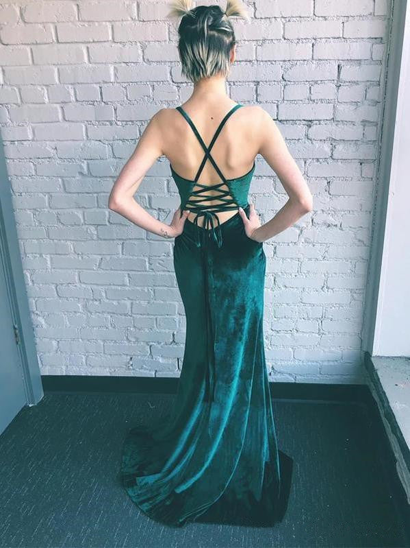 Spaghetti Straps Velvet Long Prom Dresses 2021, Simple Prom Dresses, Popular Evening Dresses