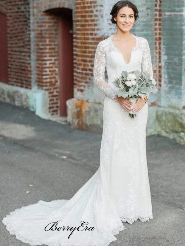 Elegant Long Sleeves Lace Wedding Dresses, Newest Wedding Dresses