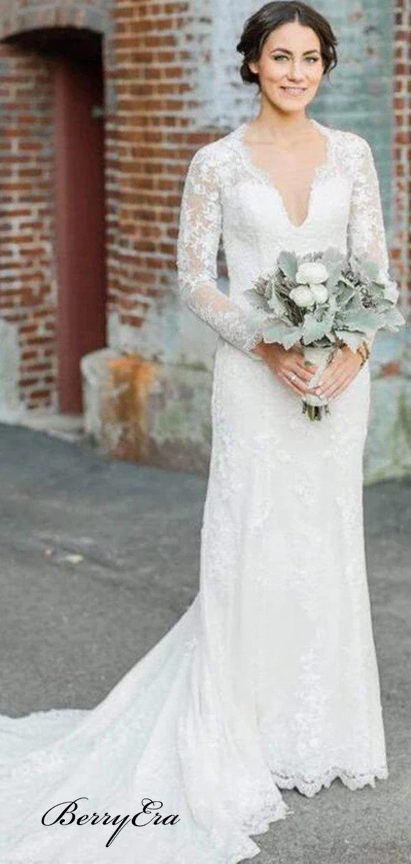 Elegant Long Sleeves Lace Wedding Dresses, Newest Wedding Dresses