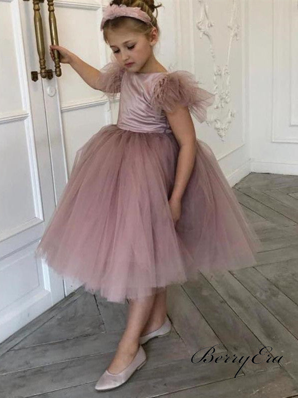 Dusty Pink Loveky Tulle Satin Flower Girl Dresses