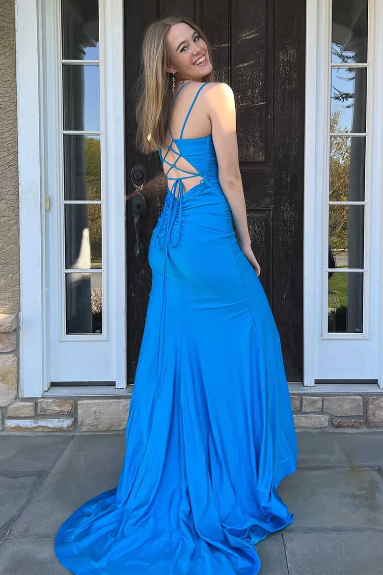 Spaghetti Strapless Simple Long Prom Dresses, 2023 Mermaid Party Dresses, Newest Prom Dresses