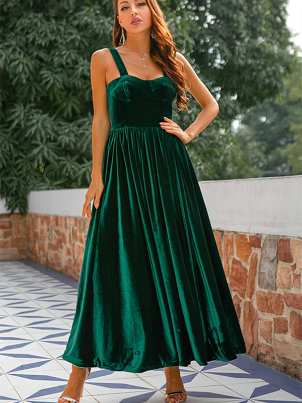 A-line Popular Velvet Holiday Party Dresses, Simple 2023 Long Prom Dresses, Evening Party Dresses