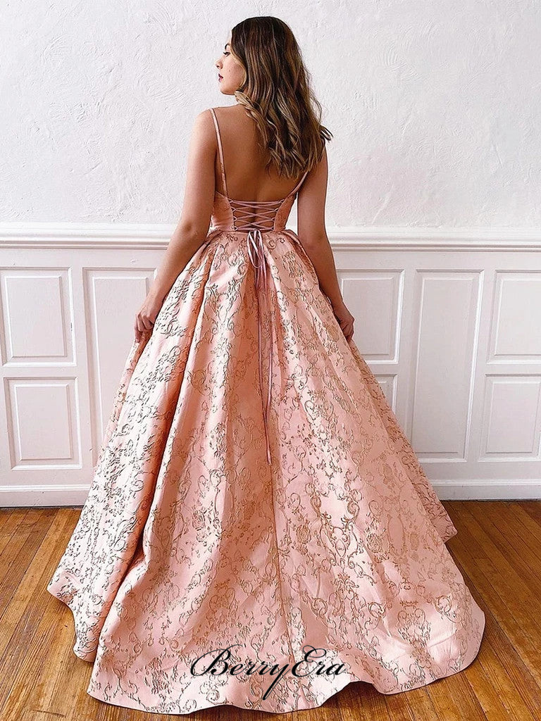 V-neck Lace Prom Dresses Long, Evening Party Prom Dresses, 2020 Evening Dresses