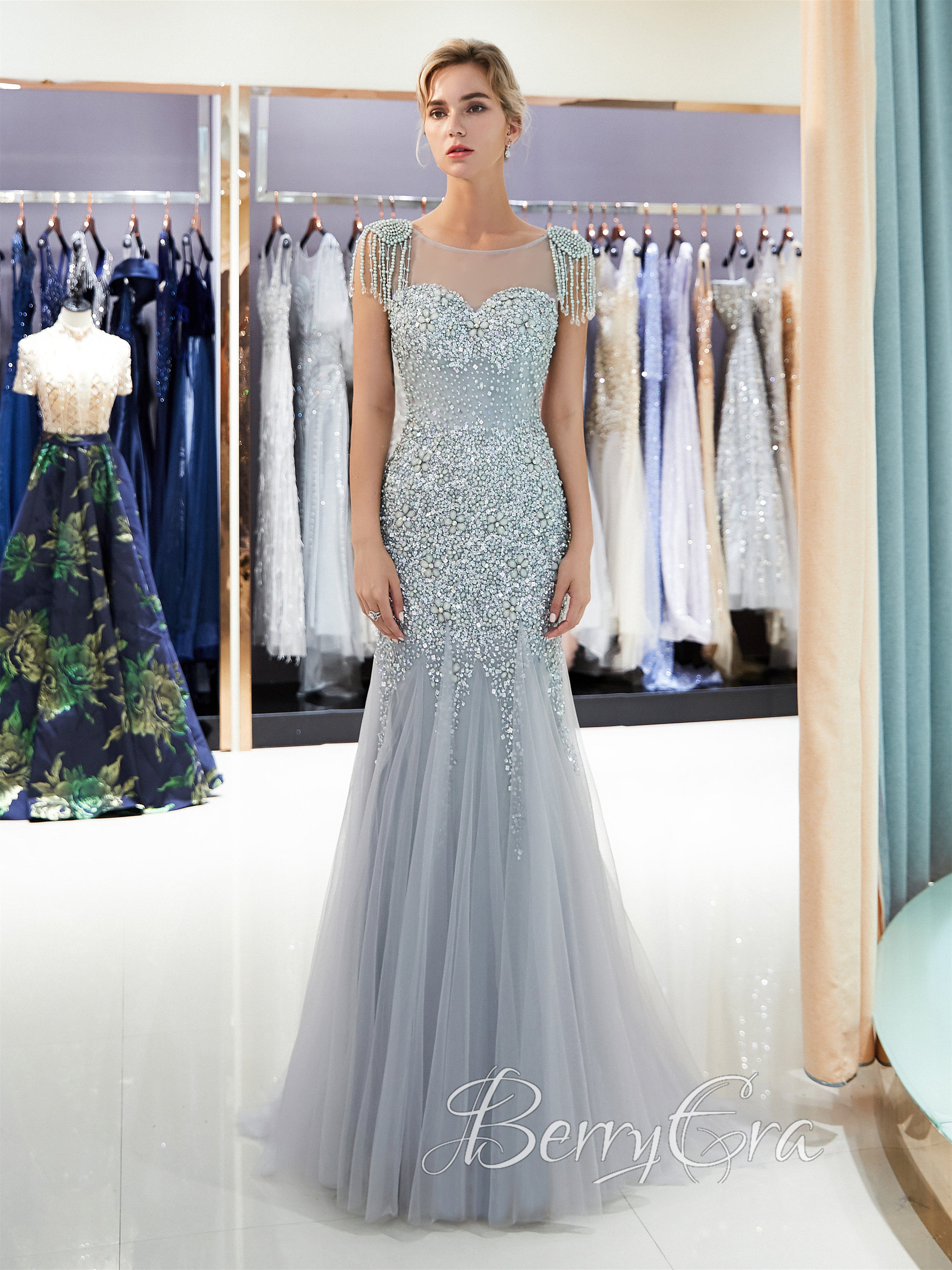 Luxury Beaded Mermaid Prom Dresses, 2023 Prom Dresses, BerryEra Handmade Prom Dresses, Popular Evening Dresses