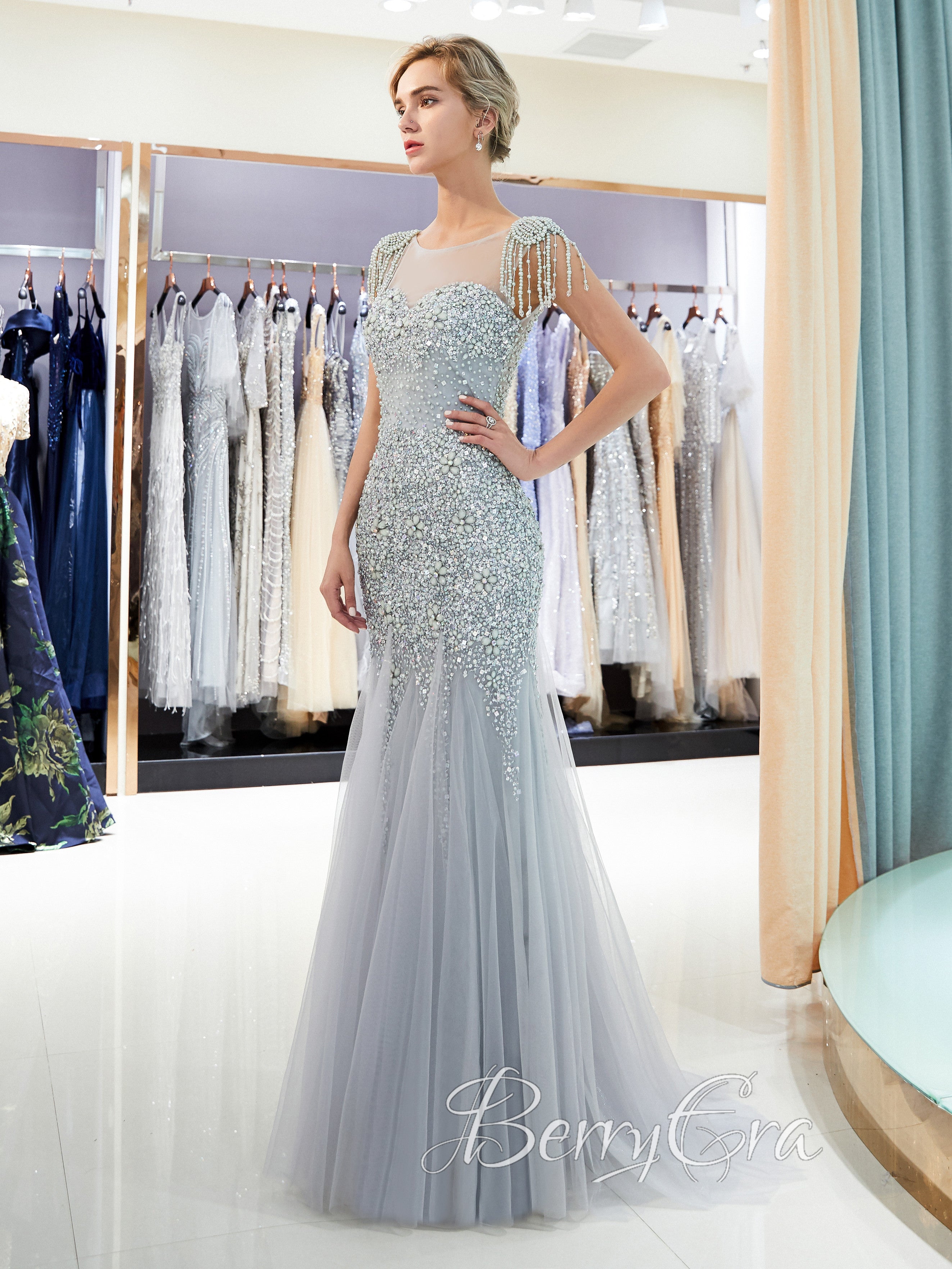 Luxury Beaded Mermaid Prom Dresses, 2023 Prom Dresses, BerryEra Handmade Prom Dresses, Popular Evening Dresses