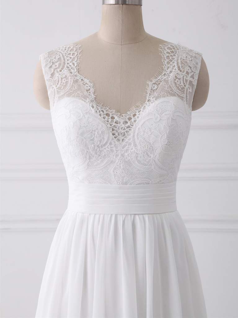 Simple Long A-line Lace Chiffon Wedding Dresses