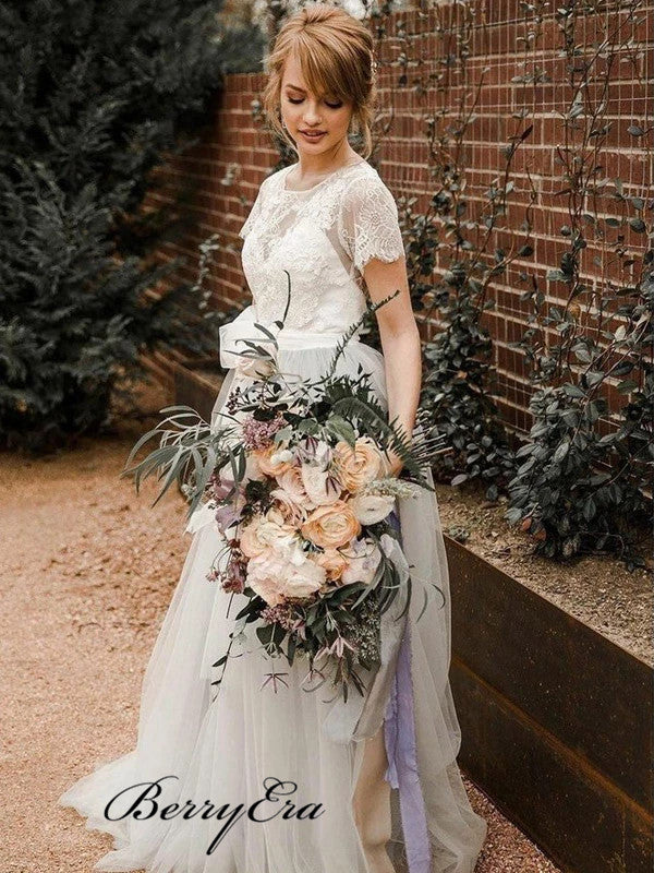 A-line Tulle Wedding Dresses, Popular Lace Wedding Dresses
