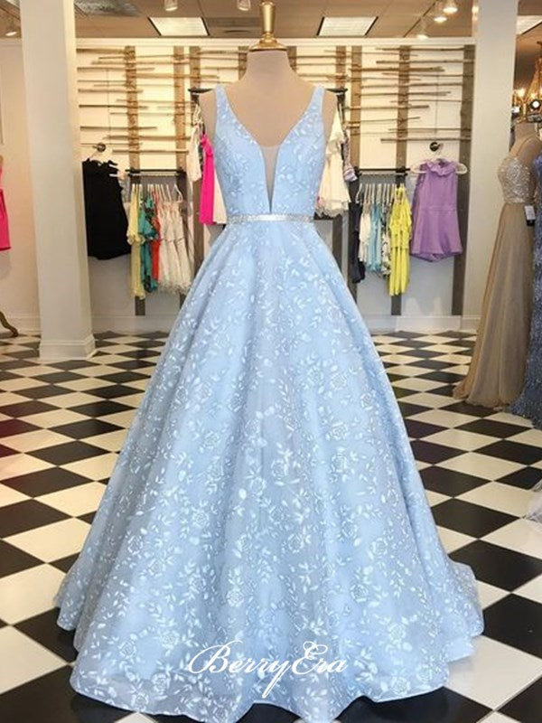 A-line Elegant Prom Dresses 2020, Long Lace Prom Dresses, Fancy Prom Dresses