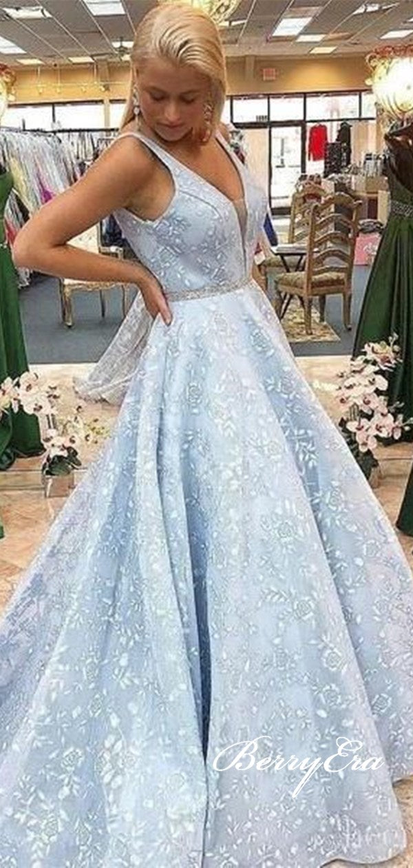 A-line Elegant Prom Dresses 2020, Long Lace Prom Dresses, Fancy Prom Dresses