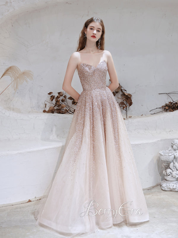 V-neck Nude Champagne Beaded Tulle Prom Dresses, Princess Dresses With Cape, Newest Prom Dresses, 2023 Prom Dresses