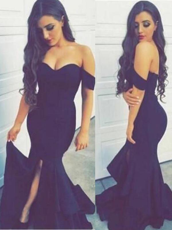 Off Shoulder Mermaid Side Slit Sexy Evening Party Prom Dresses