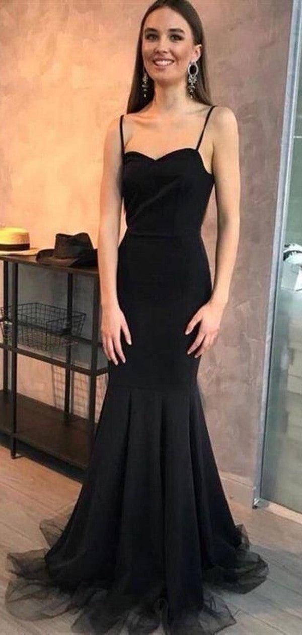 Black Color Simple 2021 Prom Dresses Long, Straps Girl Evening Party Prom Dresses