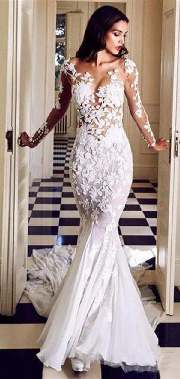 Long Sleeves Lace Wedding Dresses, Mermaid Bridal Gowns, 2020 Wedding Dresses