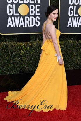 Rachel Brosnahan 76th Golden Globe Awards Yellow Gown, Chiffon Long Prom Dresses