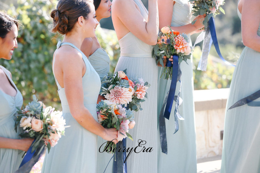Mismatched Light Blue Chiffon Long Bridesmaid Dresses