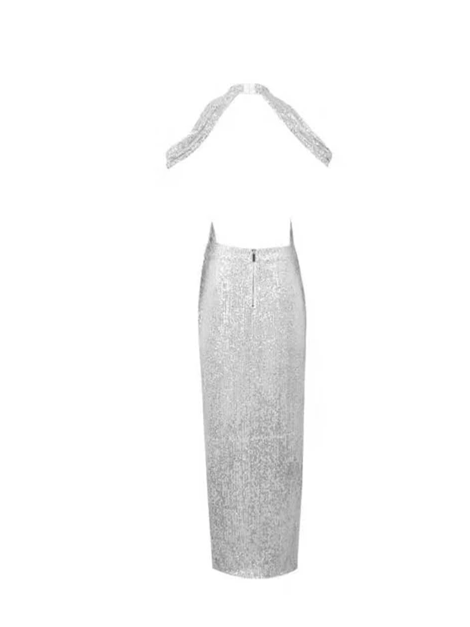 Sexy Silver Glitter Sequin Prom Dresses, Halter Long Sheath Prom Dresses, Slit Prom Dresses