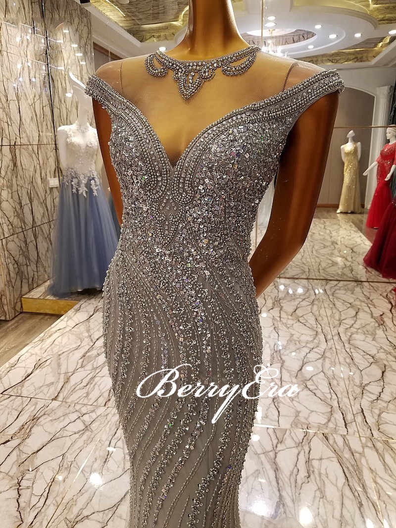 Luxury Silver Beaded Long Mermaid Sparkle 2020 Prom Dresses, New Arival Prom Dresses