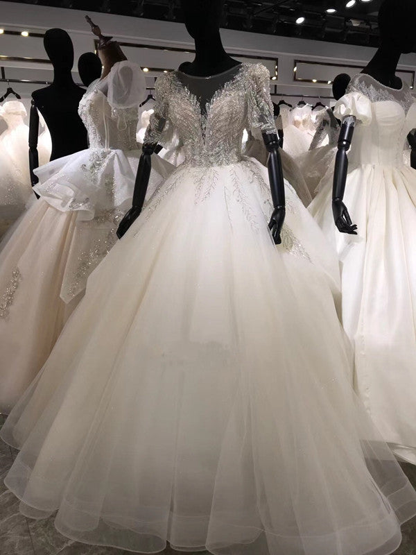Luxury Design High Quality Beaded Wedding Dresses, A-line Rhinestones Shiny Bridal Gowns