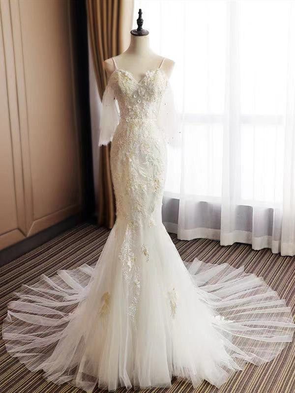 Elegant Appliques Fashion Wedding Dresses, Popular Mermaid Wedding Dresses, Lace Wedding Dresses