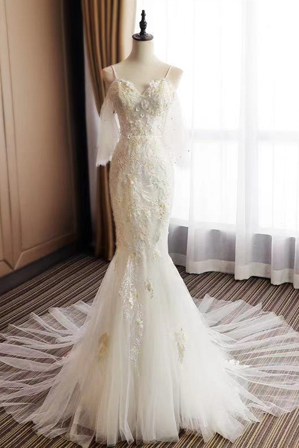 Elegant Appliques Fashion Wedding Dresses, Popular Mermaid Wedding Dresses, Lace Wedding Dresses