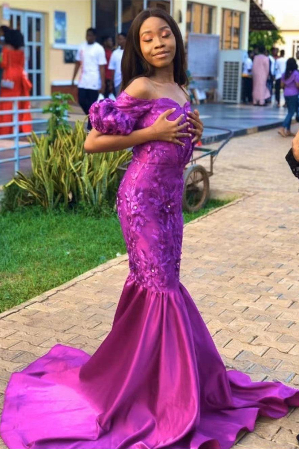 Off The Shouler Purple Newest Prom Dresses, Appliques 2022 Prom Dresses, Mermaid Prom Dresses