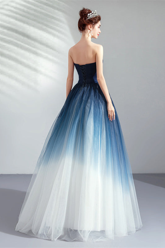 Strapless Gradiet Blue-White Prom Dresses, A-line Prom Dresses, Lovely Formal 2021 Prom Dresses