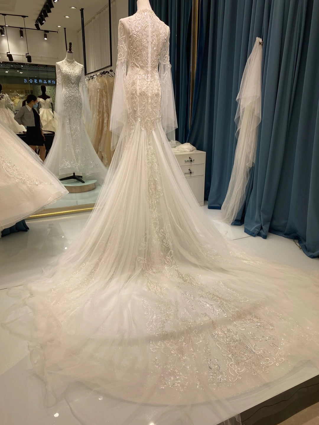 High Neck Luxury Beaded Lace Wedding Dresses, Mermaid Wedding Dresses, Lace Wedding Dresses, 2021 Wedding Dresses