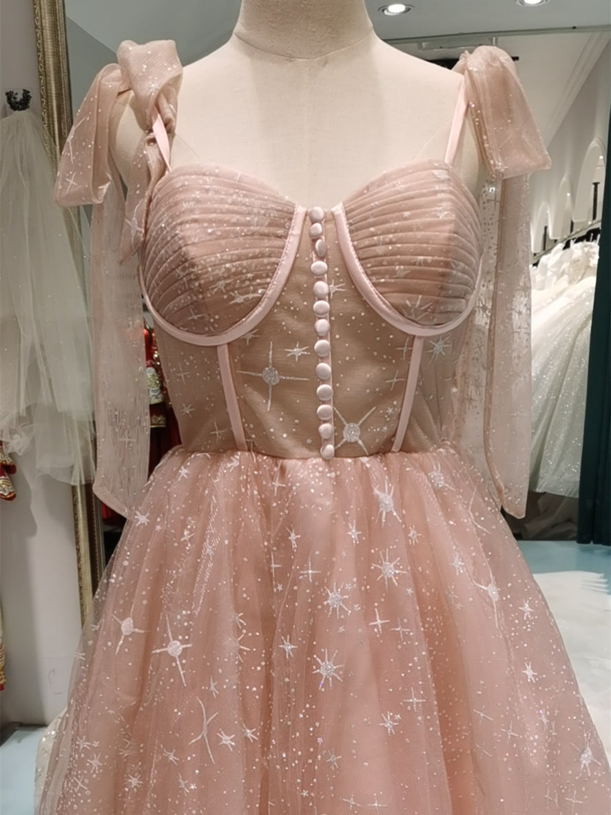 Kayla Stagnoli Pink Sequin Tulle Short Prom Dresses, Lovely Midi Dresses, Homecoming Dresses, HD002