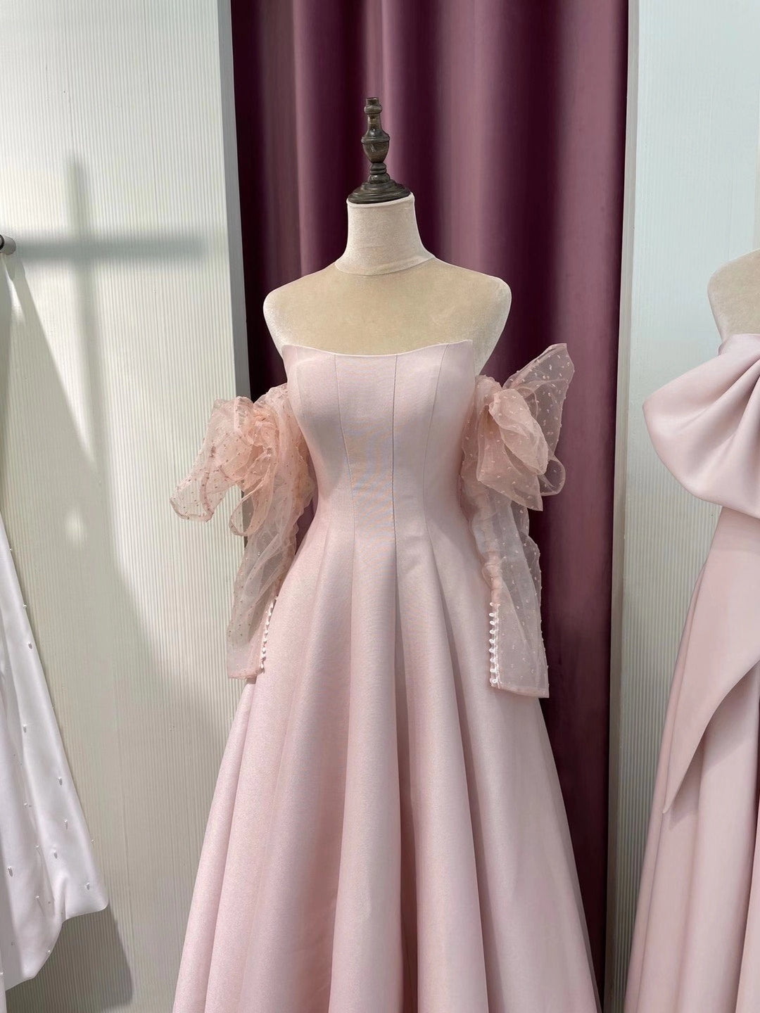 Lovely Pale Pink Satin Long A-line Prom Dresses, 2021 Prom Dresses, Cheap Prom Dresses