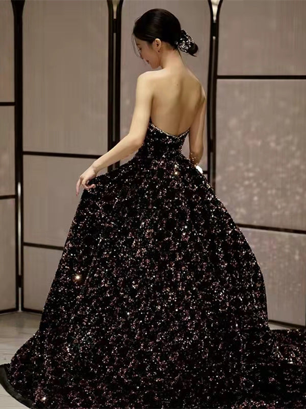 Strapless Newest Sequin Ball Gown Prom Dresses, Wedding Dresses, Luxury Prom Dresses, Long Prom Dresses, Affordable Prom Dresses, RC025