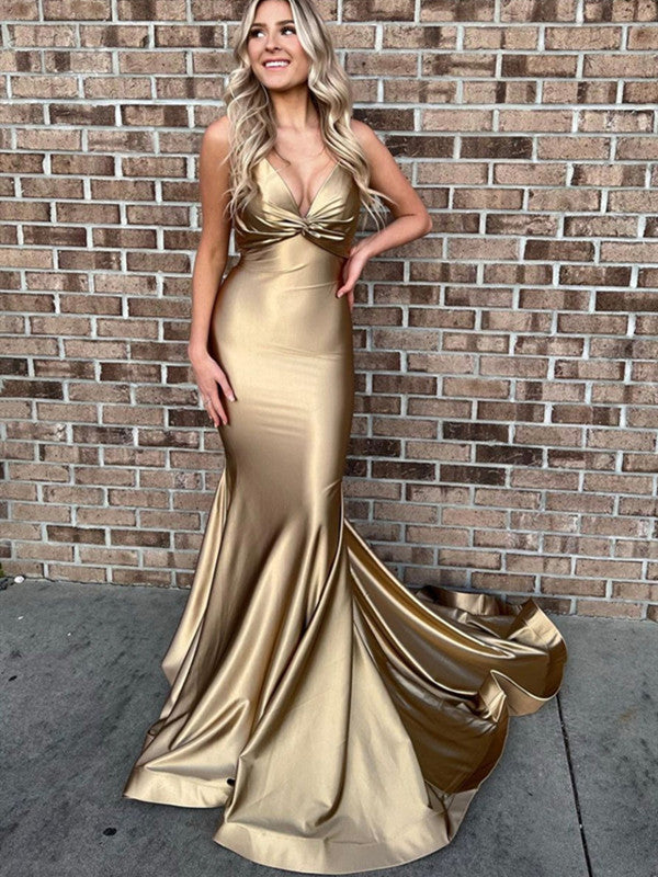 Spaghetti Straps Mermaid Long Prom Dresses, Sexy V-neck Evening Party Dresses, Newest 2022 Prom Dresses