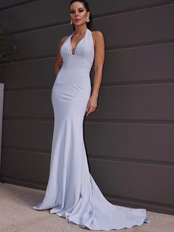 Halter Simple Design 2022 Newest Long Prom Dresses, Mermaid Evening Party Dresses, Wedding Bridesmaid Dresses