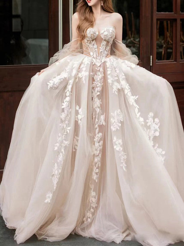 Elegant A-line Tulle Wedding Dresses, Lace Popular Bridal Gowns, Newest Wedding Guest Dresses