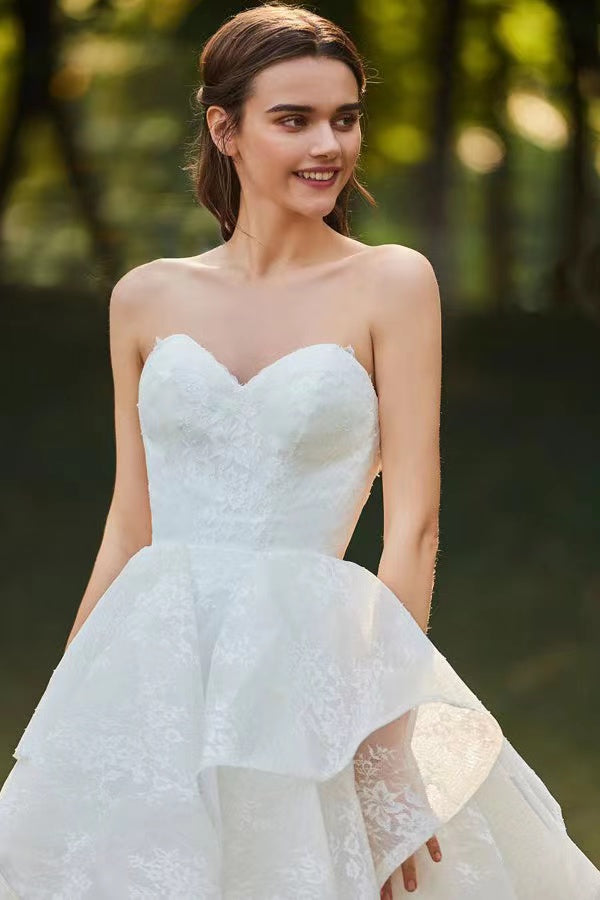 Sweetheart Strapless Wedding Gowns, Popular Lace 2022 Wedding Dresses, A-line Puffy Bridal Gowns