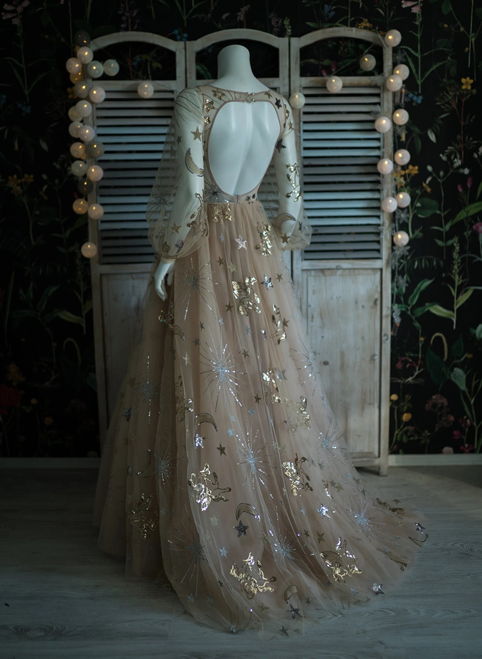 Popular Stars Design A-line Long Prom Dresses. Long Sleeves Evening Party Dresses, 2022 Wedding Dresses