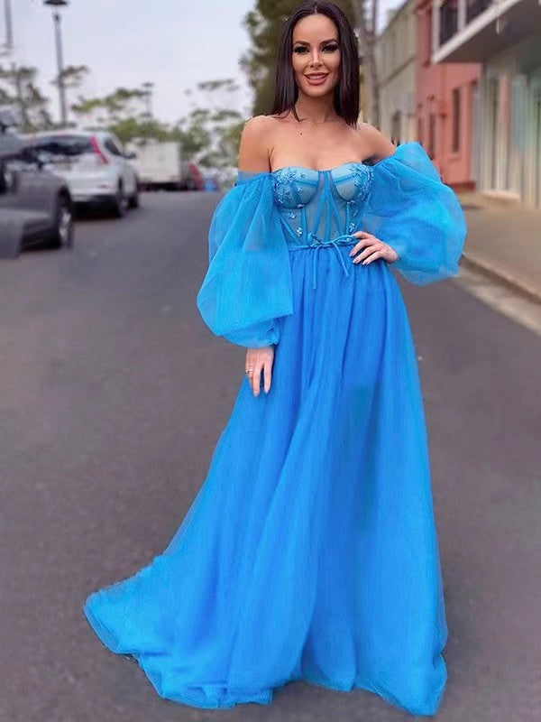 Long Sleeves Off Shouler Prom Dresses, Newest Wedding Guest Dresses, Detachable Long Prom Dresses