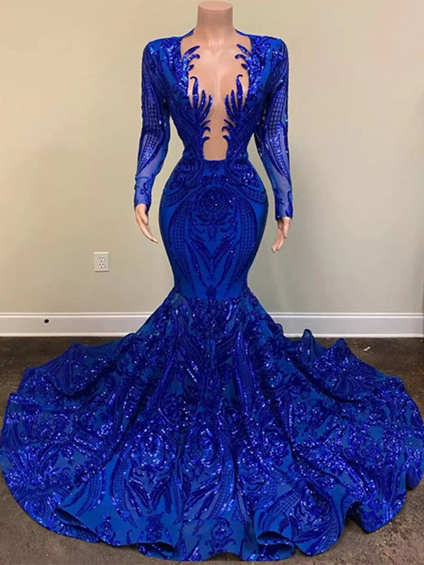 Long Sleeves Lace Prom Dresses, Mermaid Popular Newest Evening Dresses, Wedding Guest Dresses