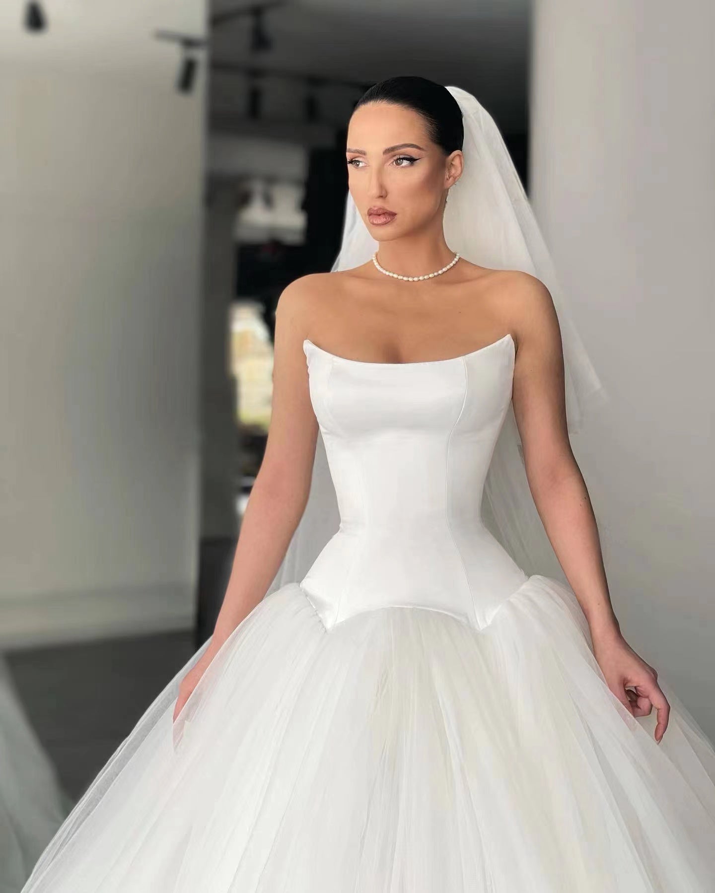 Strapless A-line Wedding Dresses, Simple Bridal Gowns, Newest Tulle Wedding Gowns