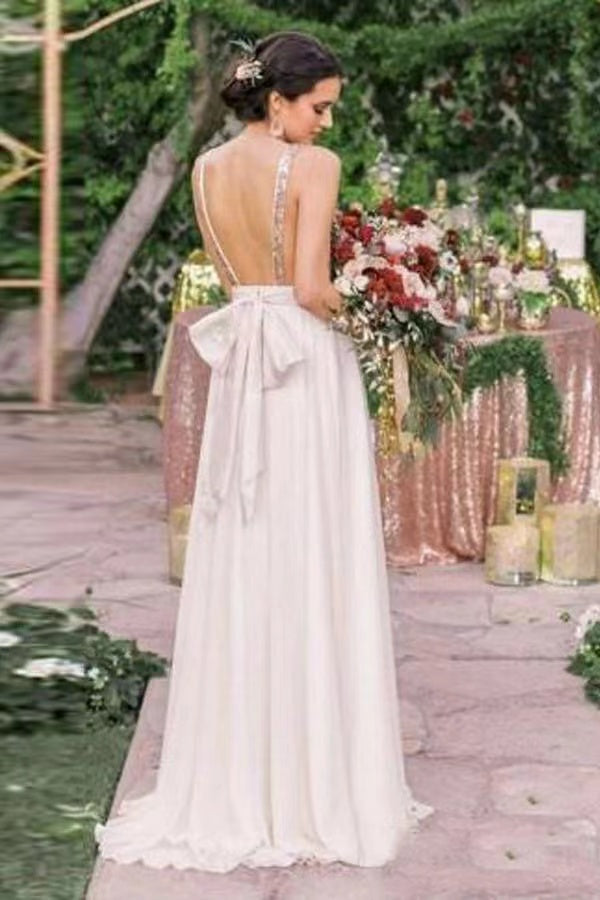V-neck Sequnins Long Bridesmaid Dresses, Fashion Wedding Bridesmaid Dresses, Bridal Party Dresses