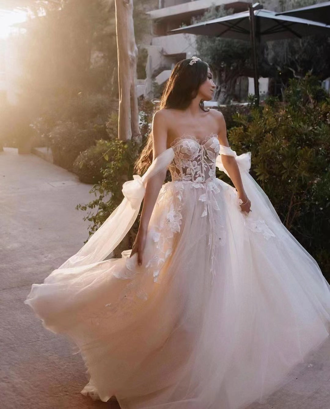 A-line Tulle Lace Popular Wedding Dresses, Newest Off The Shoulder Bridal Gowns, Sweetheart Wedding Dresses