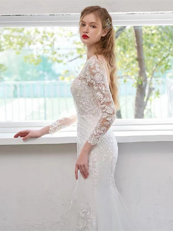 Popular Lace Design Wedding Dresses, Newest Long Sleeves Bridal Gowns, Fashion Wedding Dresses
