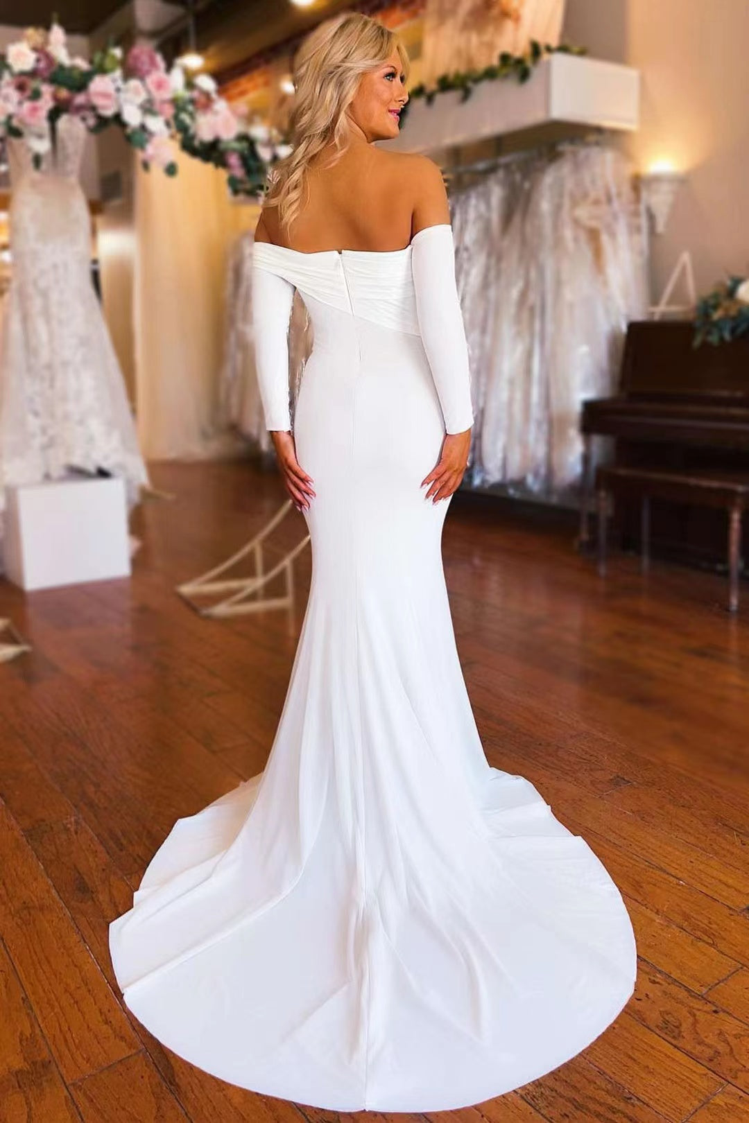 Long Sleeves Mermaid Wedding Dresses, Simple Design Bridal Gowns, Popukar Wedding Dresses