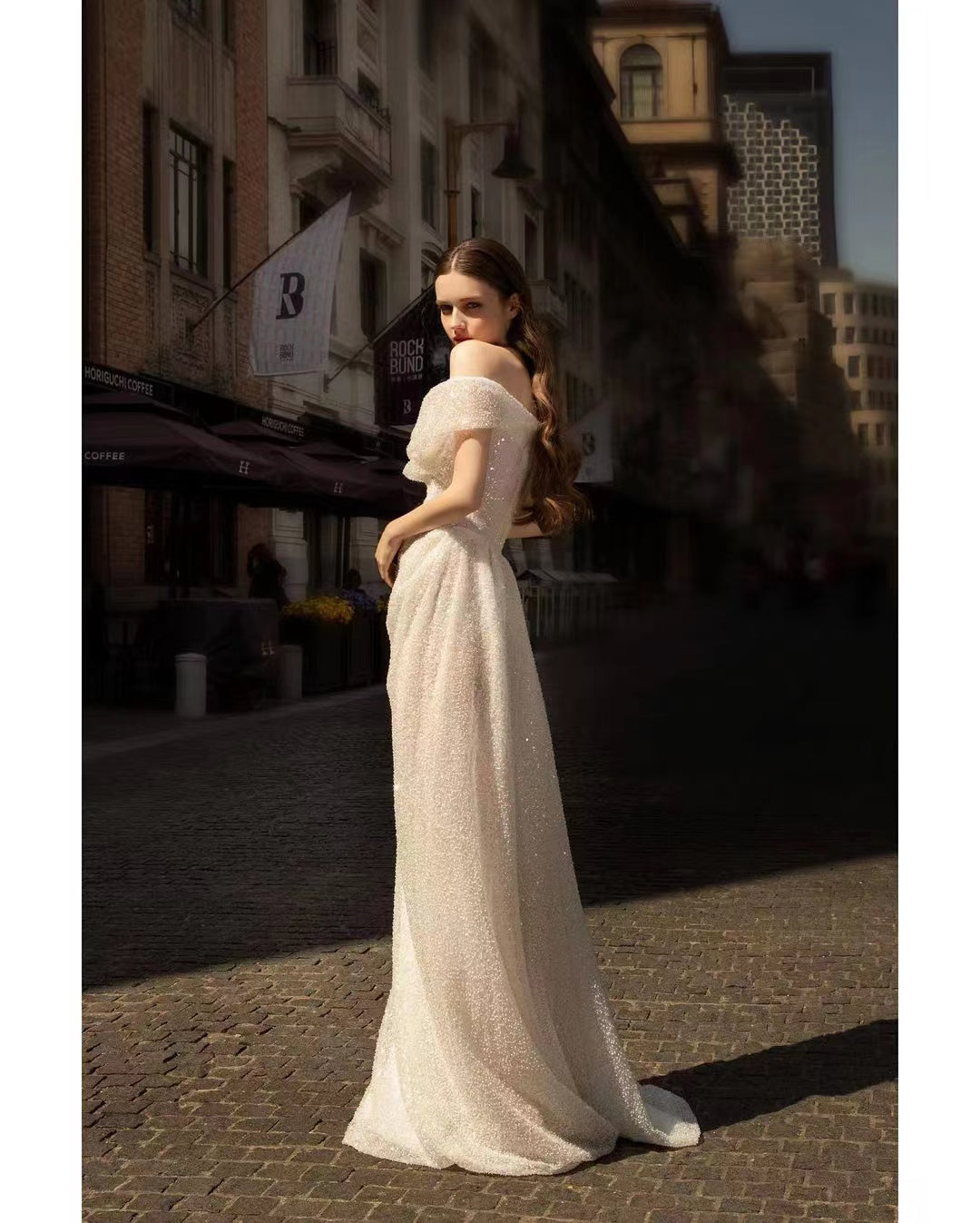 Long Sheath Shiny Wedding Dresses, Newest Off Shoulder Bridal Gowns, Elegant Wedding Dresses