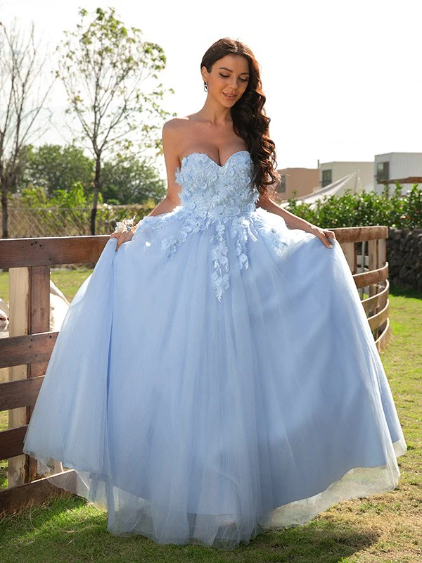 Sky Blue A-line Tulle Prom Dresses, Sweetheart Lace Newest 2023 Long Prom Dresses, Elegant Girl Dresses