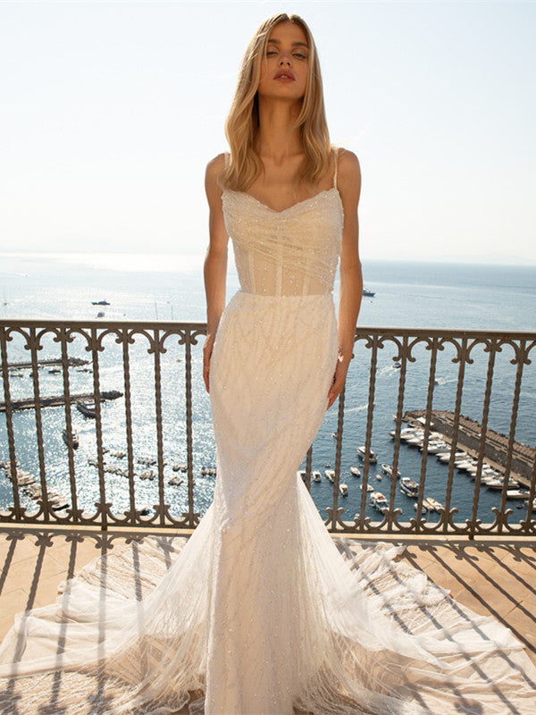 Spgahetti Starps Sequins Newest 2023 Long Prom Dresses, Mermaid Popular Wedding Dresses, Party Dresses