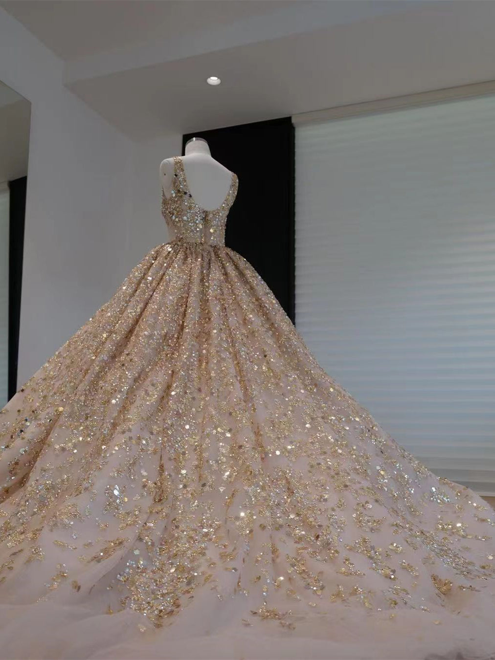 Recreation of Taylor Swift The Enchanted Champagne Beaded Ball Gown, Newest Prom Dresses, Celebrity Dresses